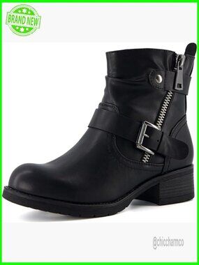 Moto Ankle Boots w/ Zipper & Buckle, Memory Foam, Wide Width